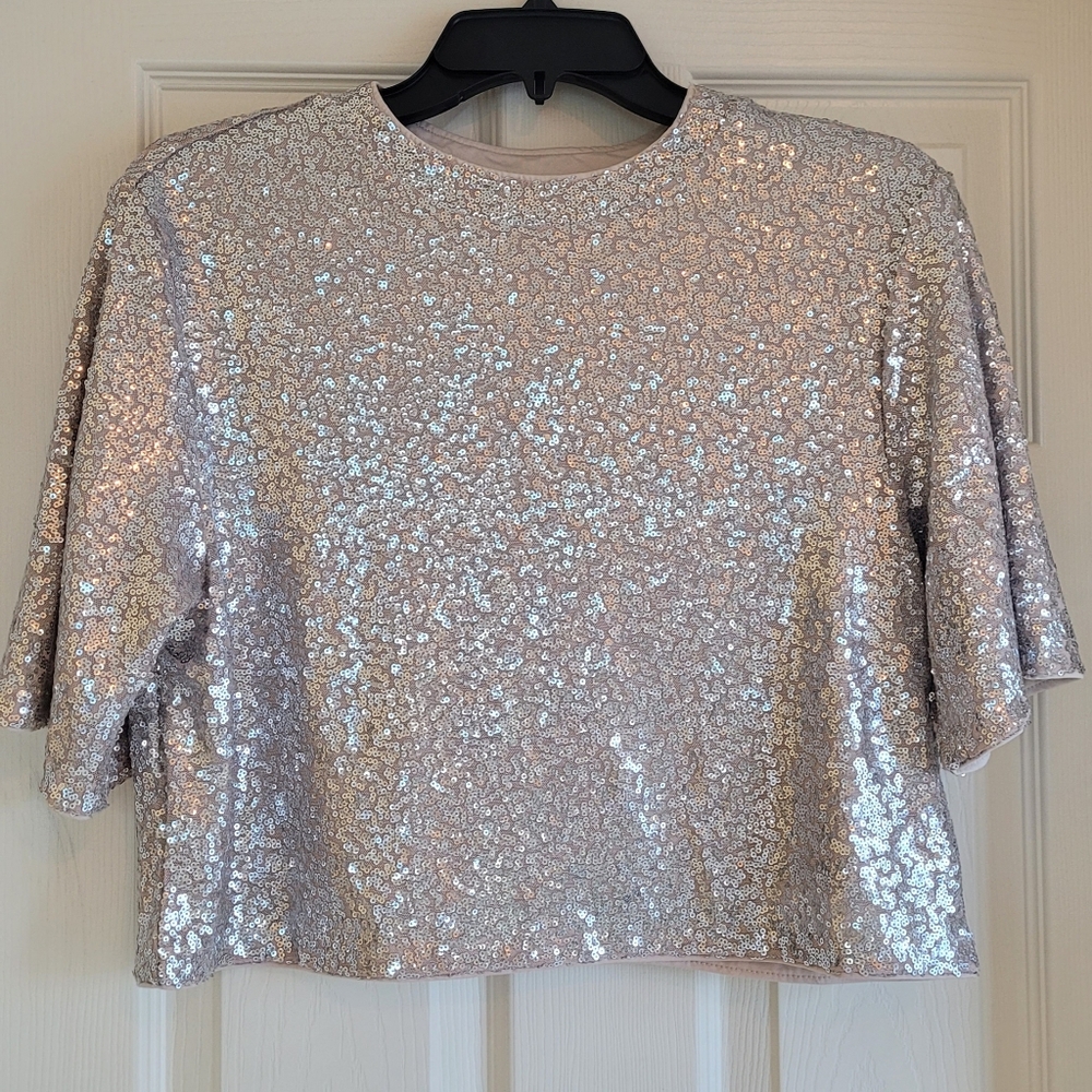 H&M Gold Beige Sequin Crop Top